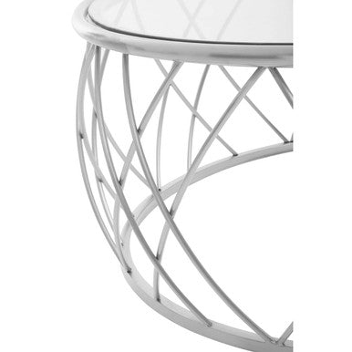 Silver Base Round Coffee Table with Clear Glass Top, Ackley - Joe’s Haven