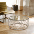 Silver Base Round Coffee Table with Clear Glass Top, Ackley - Joe’s Haven