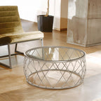 Silver Base Round Coffee Table with Clear Glass Top, Ackley - Joe’s Haven