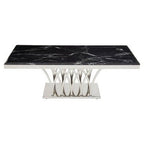 Black Marble Top Coffee Table with Intricate Silver Base, Arenza - Joe’s Haven