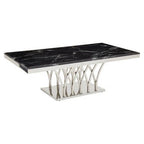 Black Marble Top Coffee Table with Intricate Silver Base, Arenza - Joe’s Haven