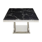 Black Marble Top Coffee Table with Intricate Silver Base, Arenza - Joe’s Haven