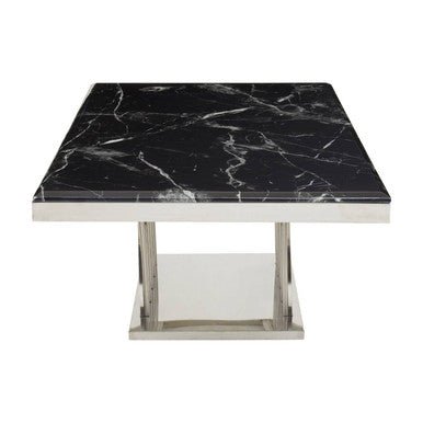 Black Marble Top Coffee Table with Intricate Silver Base, Arenza - Joe’s Haven