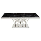 Black Marble Top Coffee Table with Intricate Silver Base, Arenza - Joe’s Haven