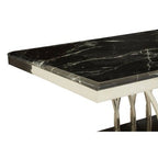 Black Marble Top Coffee Table with Intricate Silver Base, Arenza - Joe’s Haven