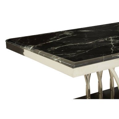 Black Marble Top Coffee Table with Intricate Silver Base, Arenza - Joe’s Haven