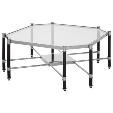 Silver and Black Metal Coffee Table with Clear Tempered Glass Top, Allessi - Joe’s Haven