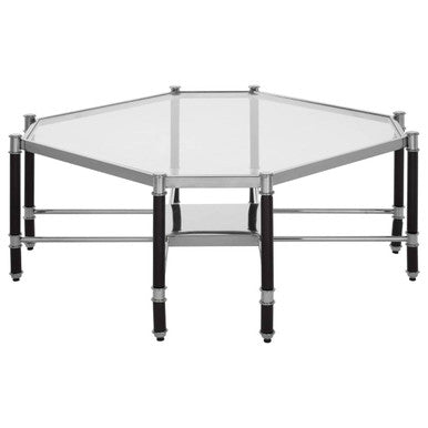 Silver and Black Metal Coffee Table with Clear Tempered Glass Top, Allessi - Joe’s Haven