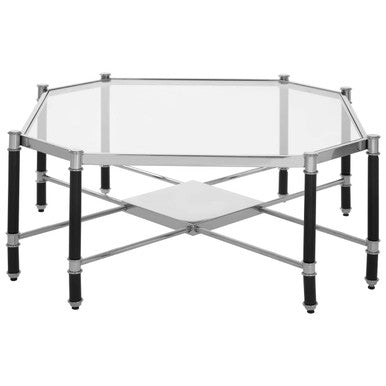 Silver and Black Metal Coffee Table with Clear Tempered Glass Top, Allessi - Joe’s Haven