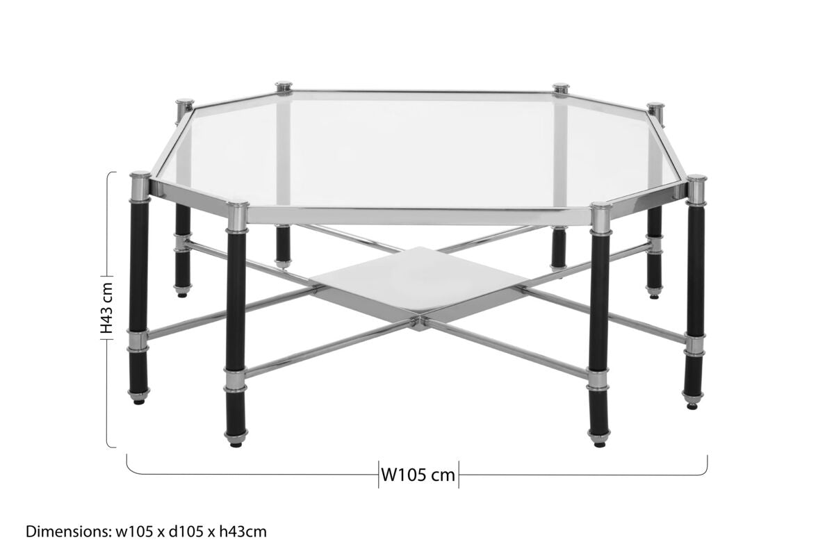 Silver and Black Metal Coffee Table with Clear Tempered Glass Top, Allessi - Joe’s Haven
