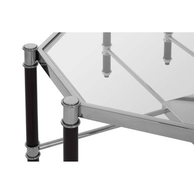 Silver and Black Metal Coffee Table with Clear Tempered Glass Top, Allessi - Joe’s Haven