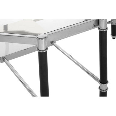 Silver and Black Metal Coffee Table with Clear Tempered Glass Top, Allessi - Joe’s Haven