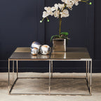 Brushed Silver and Gold Checked Coffee Table with Stainless Steel Square Frame, Oria - Joe’s Haven