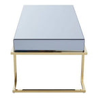Grey Mirrored Top Coffee Table with Gold Finish Stainless Steel Sledge Base, Kaso - Joe’s Haven