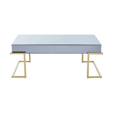 Grey Mirrored Top Coffee Table with Gold Finish Stainless Steel Sledge Base, Kaso - Joe’s Haven