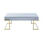 Grey Mirrored Top Coffee Table with Gold Finish Stainless Steel Sledge Base, Kaso - Joe’s Haven