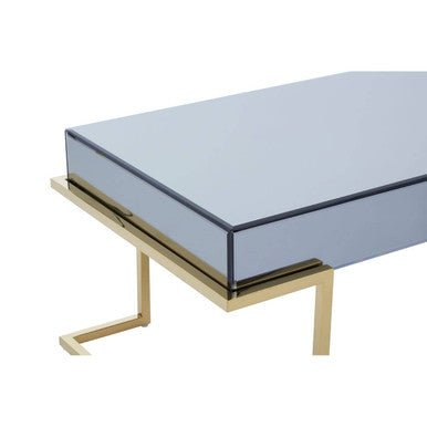 Grey Mirrored Top Coffee Table with Gold Finish Stainless Steel Sledge Base, Kaso - Joe’s Haven