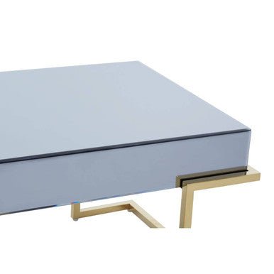 Grey Mirrored Top Coffee Table with Gold Finish Stainless Steel Sledge Base, Kaso - Joe’s Haven