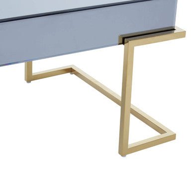 Grey Mirrored Top Coffee Table with Gold Finish Stainless Steel Sledge Base, Kaso - Joe’s Haven