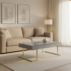 Grey Mirrored Top Coffee Table with Gold Finish Stainless Steel Sledge Base, Kaso - Joe’s Haven