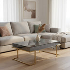 Grey Mirrored Top Coffee Table with Gold Finish Stainless Steel Sledge Base, Kaso - Joe’s Haven