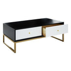 Black and White 4 Drawer Warm Metallic Finish Coffee Table with Gold Knob Handle, Dumas - Joe’s Haven