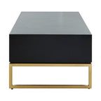 Black and White 4 Drawer Warm Metallic Finish Coffee Table with Gold Knob Handle, Dumas - Joe’s Haven