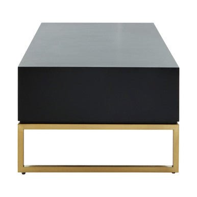 Black and White 4 Drawer Warm Metallic Finish Coffee Table with Gold Knob Handle, Dumas - Joe’s Haven