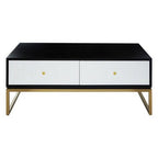 Black and White 4 Drawer Warm Metallic Finish Coffee Table with Gold Knob Handle, Dumas - Joe’s Haven