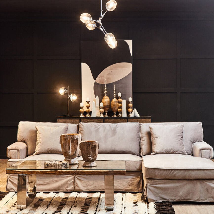 Natural Wood and Clear Glass Top Coffee Table with Silver U - Shaped Metal Legs, Kerala - Joe’s Haven