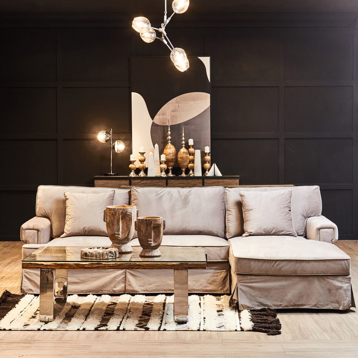 Natural Wood and Clear Glass Top Coffee Table with Silver U - Shaped Metal Legs, Kerala - Joe’s Haven