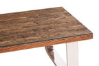 Natural Wood and Clear Glass Top Coffee Table with Silver U - Shaped Metal Legs, Kerala - Joe’s Haven
