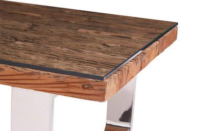 Natural Wood and Clear Glass Top Coffee Table with Silver U - Shaped Metal Legs, Kerala - Joe’s Haven