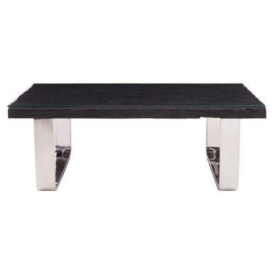 Black Wood and Clear Glass Top Coffee Table with Silver U - Shaped Metal Legs, Kerala - Joe’s Haven