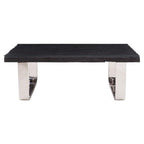 Black Wood and Clear Glass Top Coffee Table with Silver U - Shaped Metal Legs, Kerala - Joe’s Haven