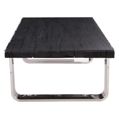Black Wood and Clear Glass Top Coffee Table with Silver U - Shaped Metal Legs, Kerala - Joe’s Haven