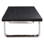 Black Wood and Clear Glass Top Coffee Table with Silver U - Shaped Metal Legs, Kerala - Joe’s Haven