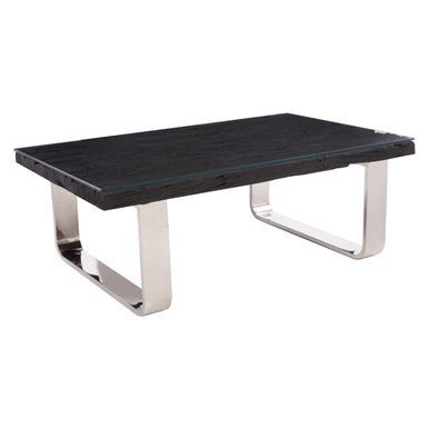 Black Wood and Clear Glass Top Coffee Table with Silver U - Shaped Metal Legs, Kerala - Joe’s Haven