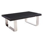 Black Wood and Clear Glass Top Coffee Table with Silver U - Shaped Metal Legs, Kerala - Joe’s Haven
