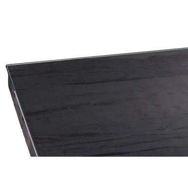 Black Wood and Clear Glass Top Coffee Table with Silver U - Shaped Metal Legs, Kerala - Joe’s Haven