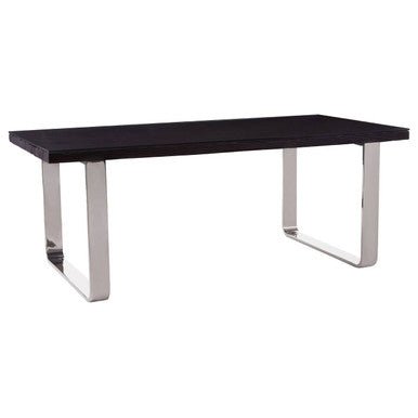 Large Black Pinewood and Clear Glass Top Dining Table with Silver U - Shaped Metal Legs, Kerala - Joe’s Haven