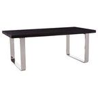 Large Black Pinewood and Clear Glass Top Dining Table with Silver U - Shaped Metal Legs, Kerala - Joe’s Haven