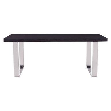Large Black Pinewood and Clear Glass Top Dining Table with Silver U - Shaped Metal Legs, Kerala - Joe’s Haven