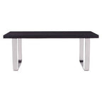 Large Black Pinewood and Clear Glass Top Dining Table with Silver U - Shaped Metal Legs, Kerala - Joe’s Haven