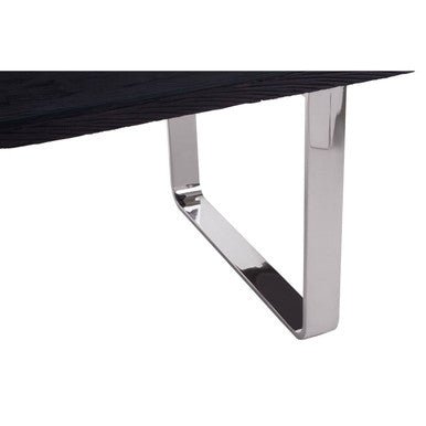Large Black Pinewood and Clear Glass Top Dining Table with Silver U - Shaped Metal Legs, Kerala - Joe’s Haven