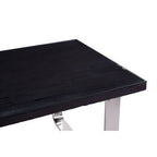 Large Black Pinewood and Clear Glass Top Dining Table with Silver U - Shaped Metal Legs, Kerala - Joe’s Haven