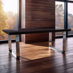 Large Black Pinewood and Clear Glass Top Dining Table with Silver U - Shaped Metal Legs, Kerala - Joe’s Haven