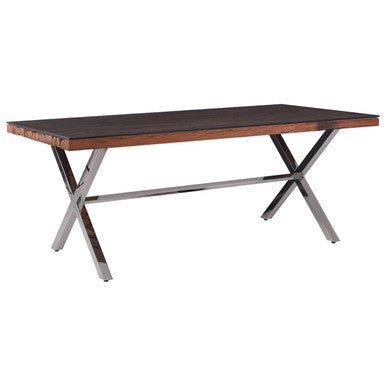 Square Natural Wood and Clear Glass Top Dining Table with Grey Cross Base, Kerala - Joe’s Haven