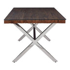 Square Natural Wood and Clear Glass Top Dining Table with Grey Cross Base, Kerala - Joe’s Haven