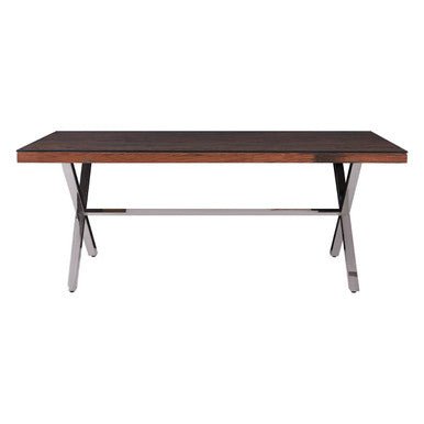 Square Natural Wood and Clear Glass Top Dining Table with Grey Cross Base, Kerala - Joe’s Haven